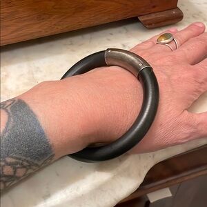 Vintage Abraxas Paris Elegant Black Rubber and Silver Men's Bracelet